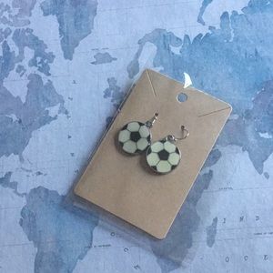 Enamel soccer ball dangling earrings - handmade